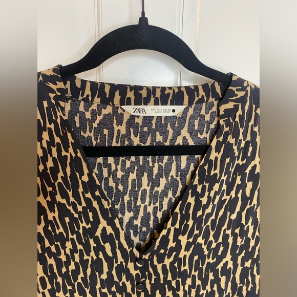 Zara The Claris Dress Leopard Print Black Tan - Women’s Babydoll Ruffle Large - Picture 4 of 11